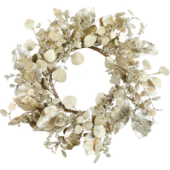 Other - 20 Inch Winter Wreath for Front Door, Winter Wreaths with Gold Eucalyptus Leaves